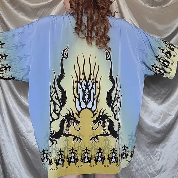 NWOT y2k Dragon Fire & Flames Hawaiian Shirt - Picture 9 of 11